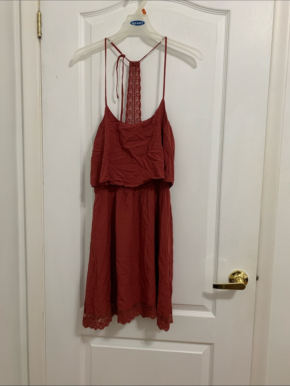 Burnt Orange Lace-Back Dress